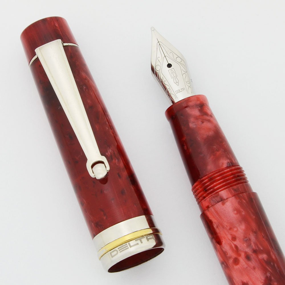 Delta Vintage Fountain Pen - Ruby Red, Medium Steel Nib (Superior